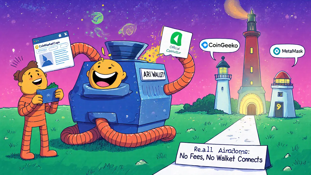 A giant scam airdrop machine sucking in users while real airdrop sources shine as safe lighthouses.