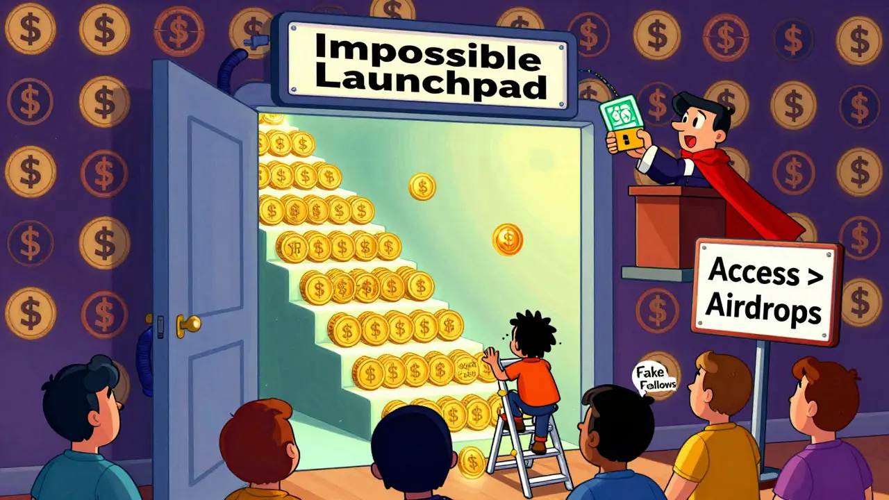 A secret door opens to a staircase of staked tokens leading to a VIP pass, while others fail with fake methods.