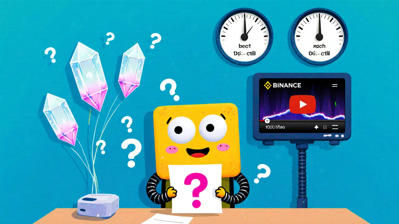 A cute MOMO NFT taking a quiz while a live stream plays and MEC crystals float nearby.