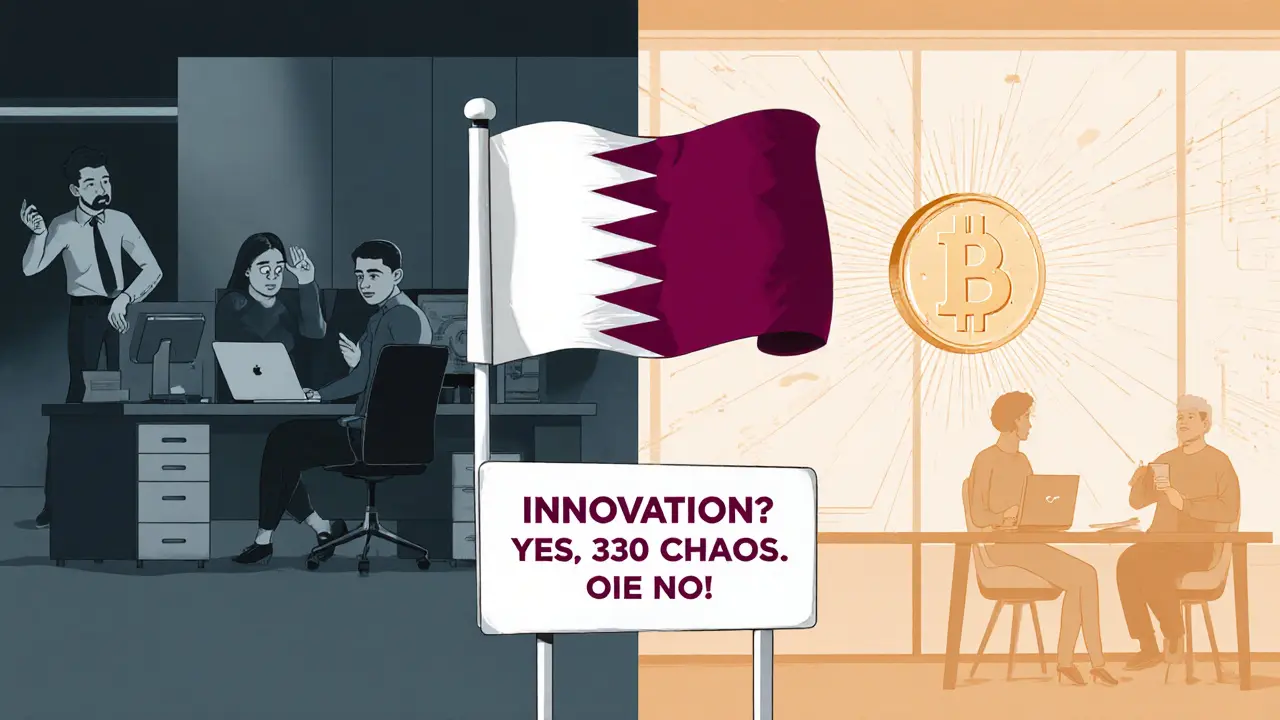 Split scene: banned crypto on one side, regulated tokenized assets on the other.