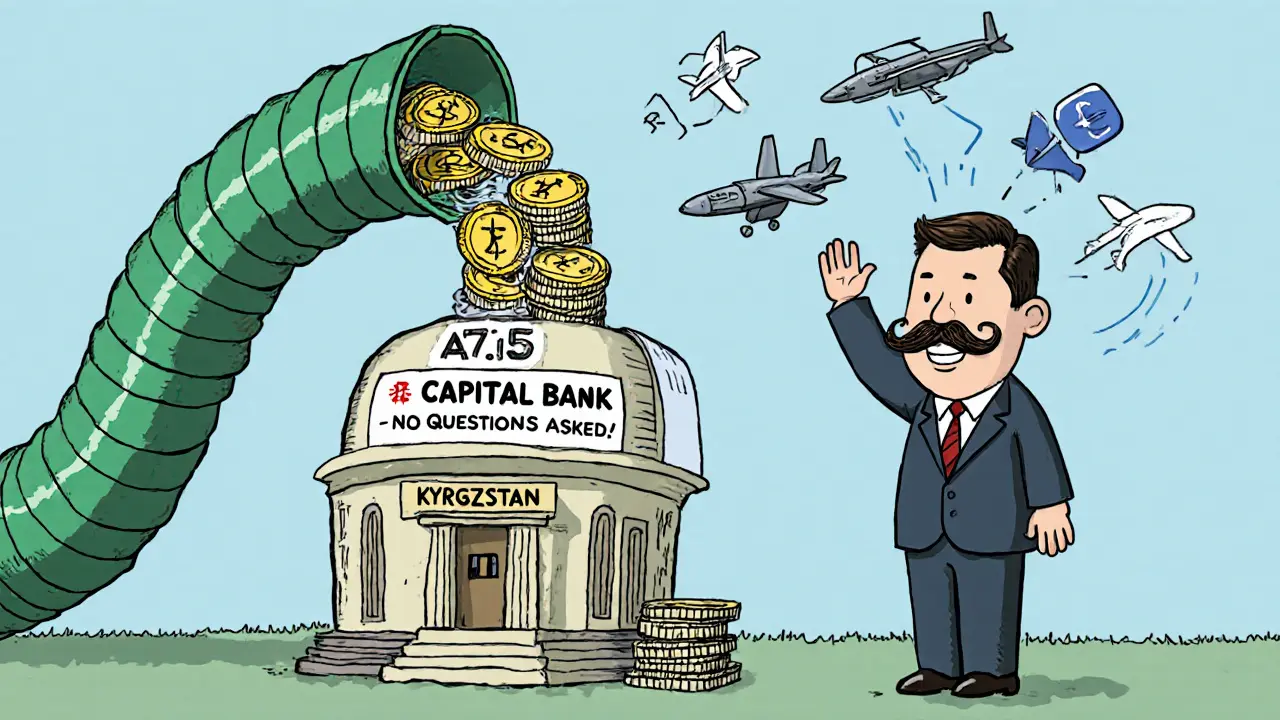 A small Kyrgyz bank turns crypto tokens into weapons and bots while sanctions fly harmlessly past.