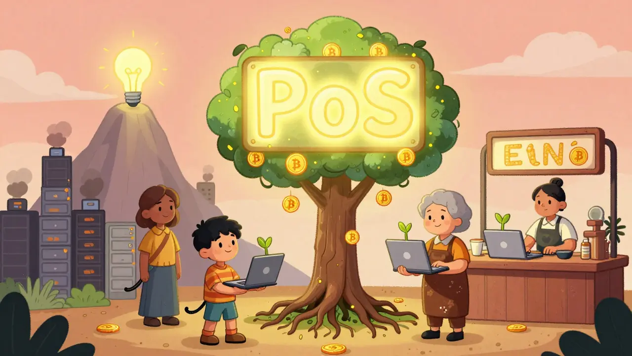 People run validator nodes on laptops that grow into trees, outshining polluting Bitcoin rigs with clean energy.