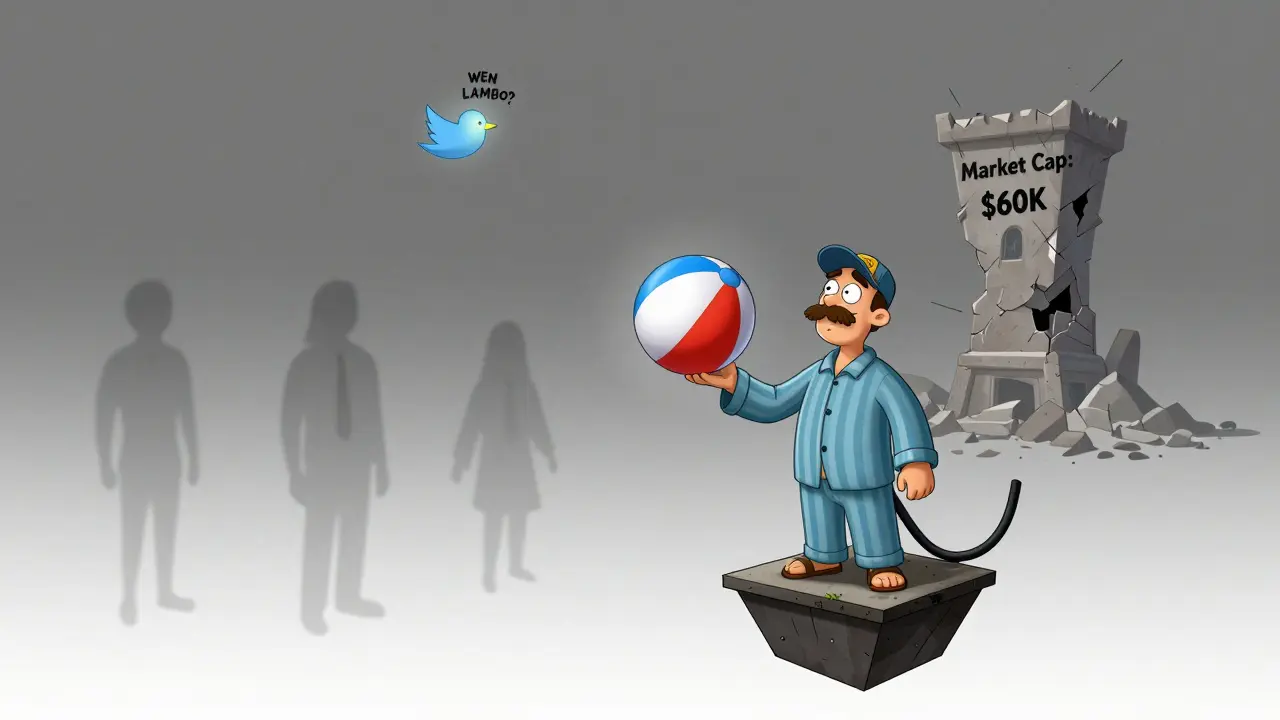 A lonely trader holds a giant BABYETH token in an empty digital void as ghostly buyers vanish around them.