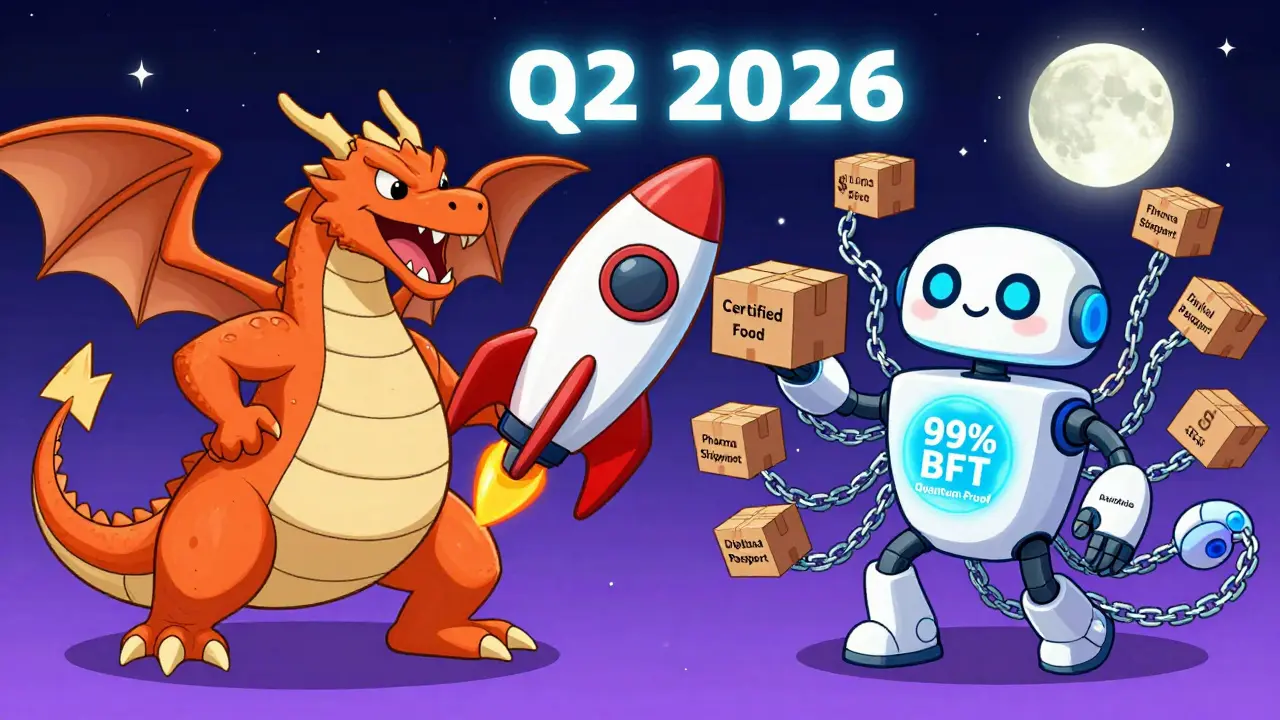 Geeq robot outshining Ethereum and Solana with many independent chains delivering real-world items.