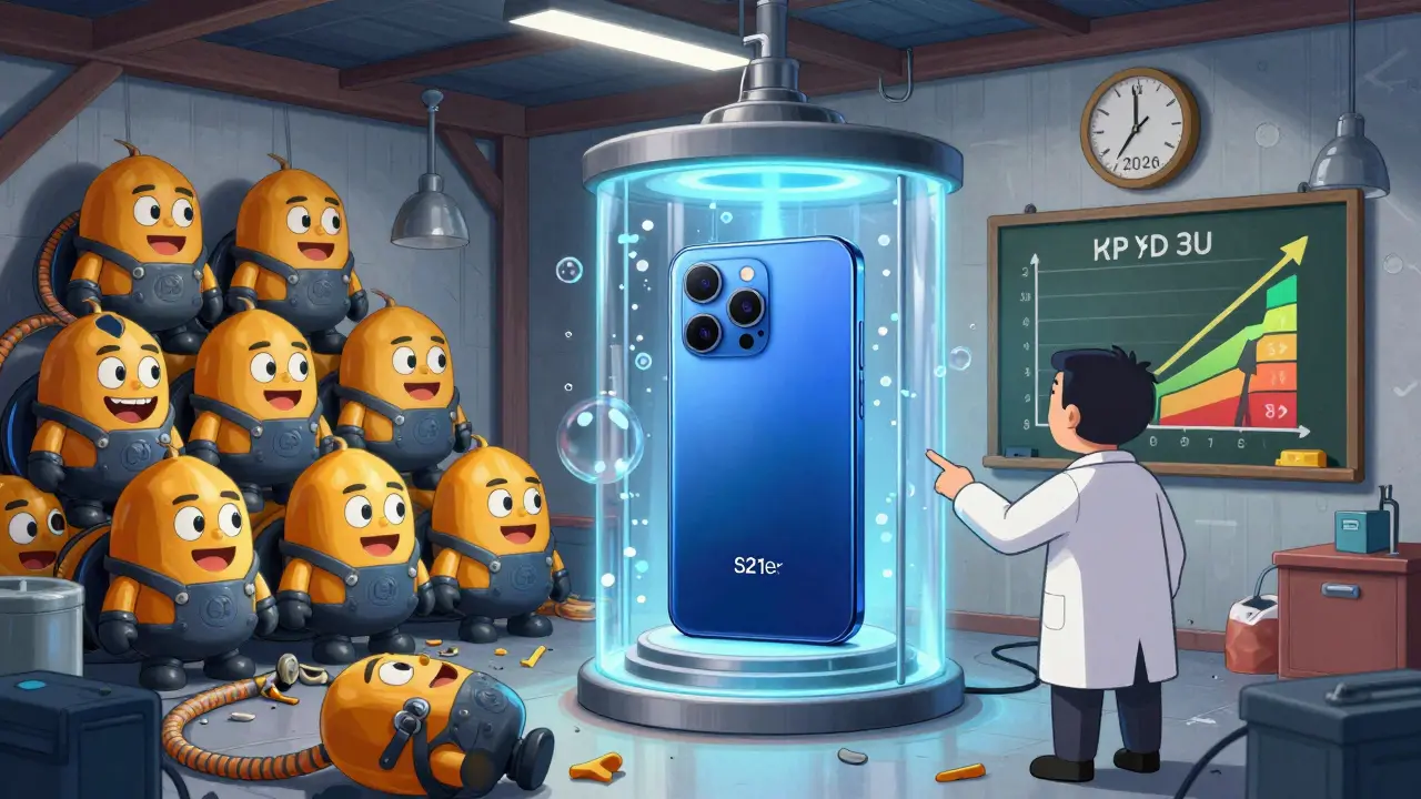 A cluttered garage of failed S9 miners versus a clean room with a glowing S21e, highlighting longevity and performance.