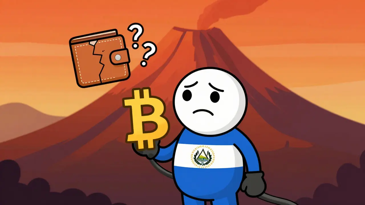 Person holding Bitcoin symbol with question marks near volcano
