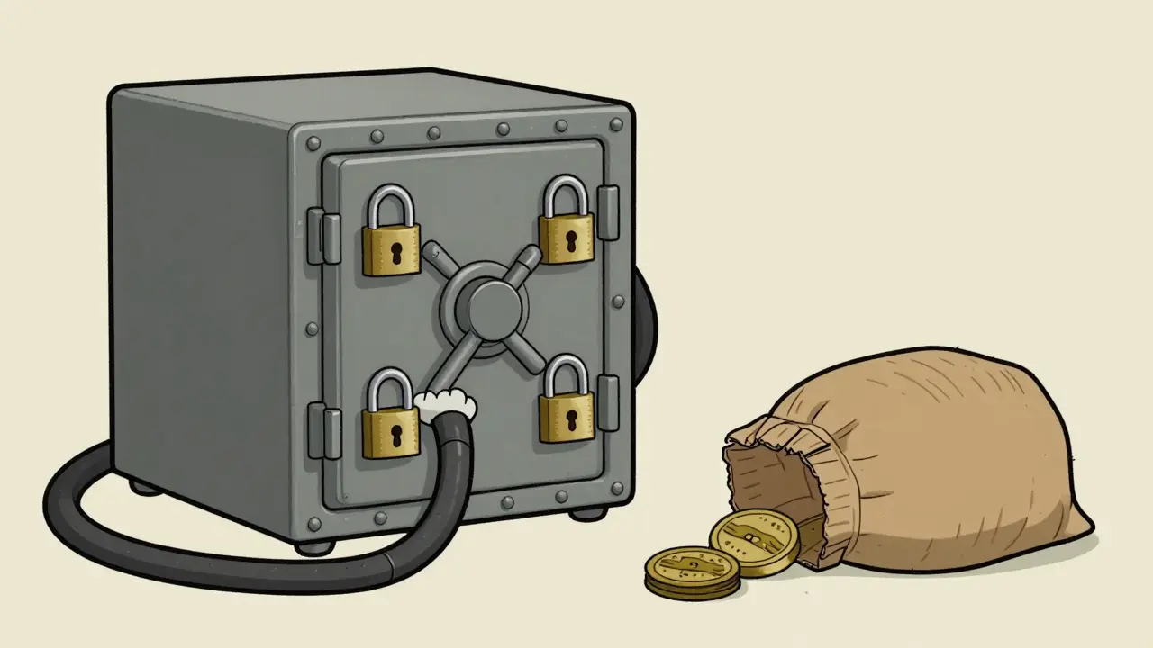 Secure iron safe box compared to fragile container