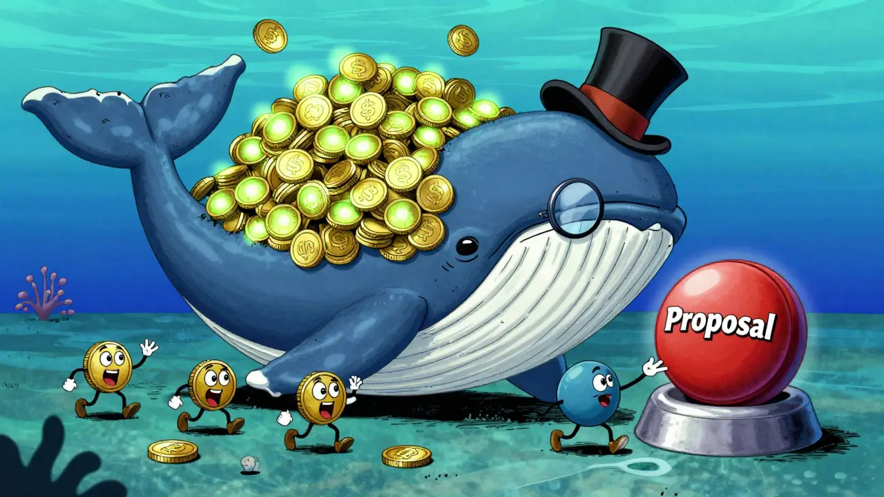 A large whale in a top hat dominating small coin characters in a 1930s animation style.