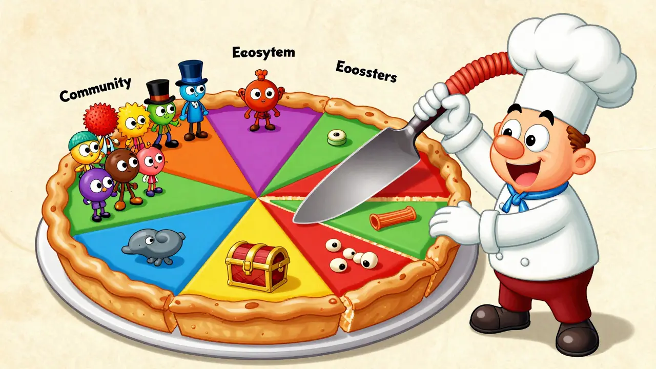 Rubber hose style chef slicing a colorful token allocation pie into different categories.