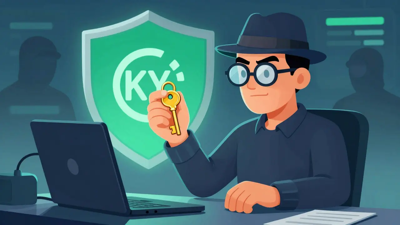 A trader holding private keys securely, blocking hackers and KYC, symbolizing non-custodial privacy.