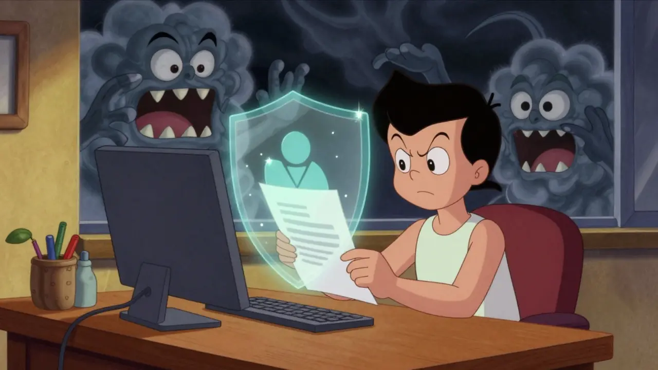 Cartoon user protecting files locally from cloud monsters in rubber hose style