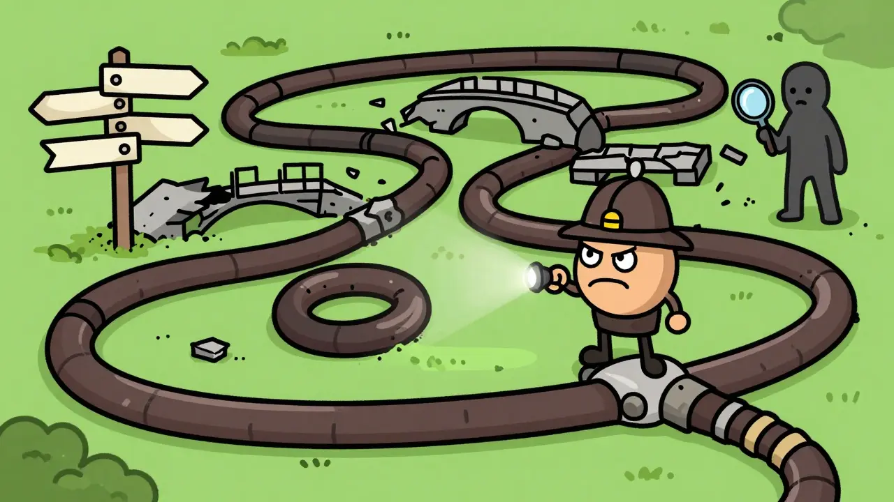 Character navigating a tangled path of financial regulations