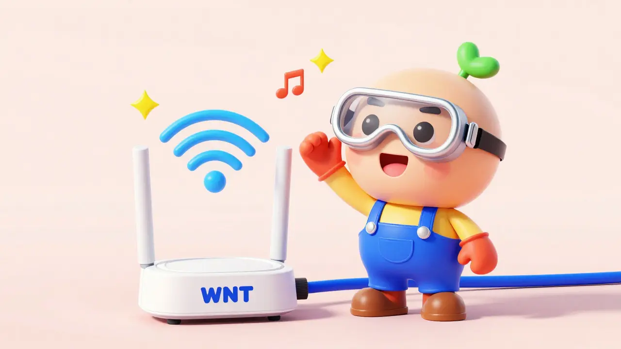 Cheerful cartoon user earning rewards by operating a friendly WiFi router node