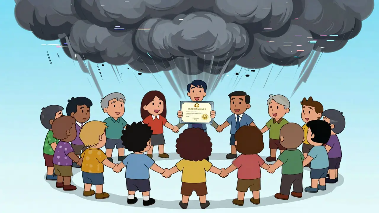 Community circle shielding authentic content from AI static storms