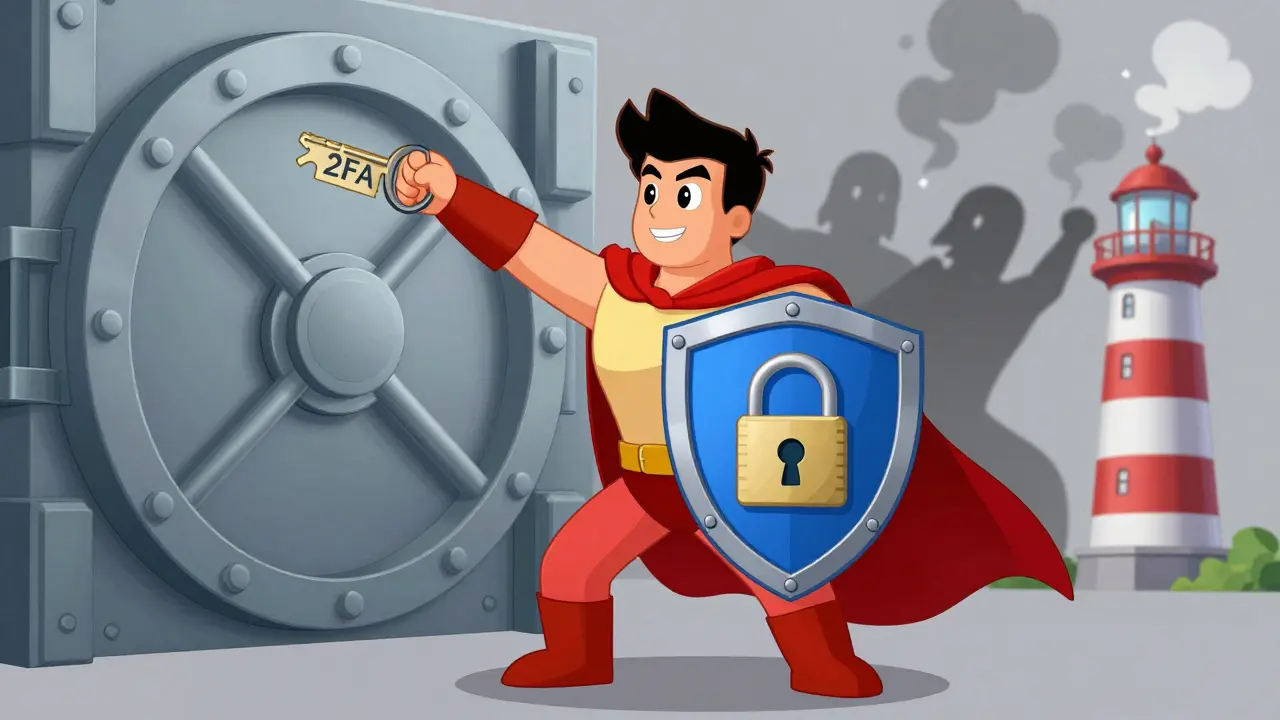 Hero with security shield protecting against fading scam ghosts
