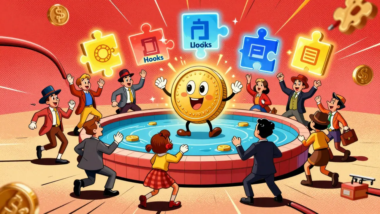 Vintage animation of coins dancing around a customizable trading pool
