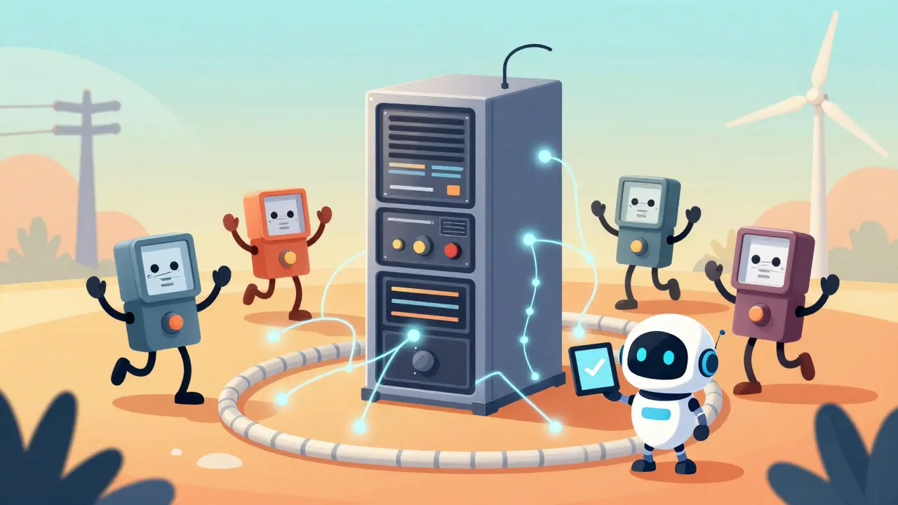 Anthropomorphic meters and robots celebrating smart grid tech