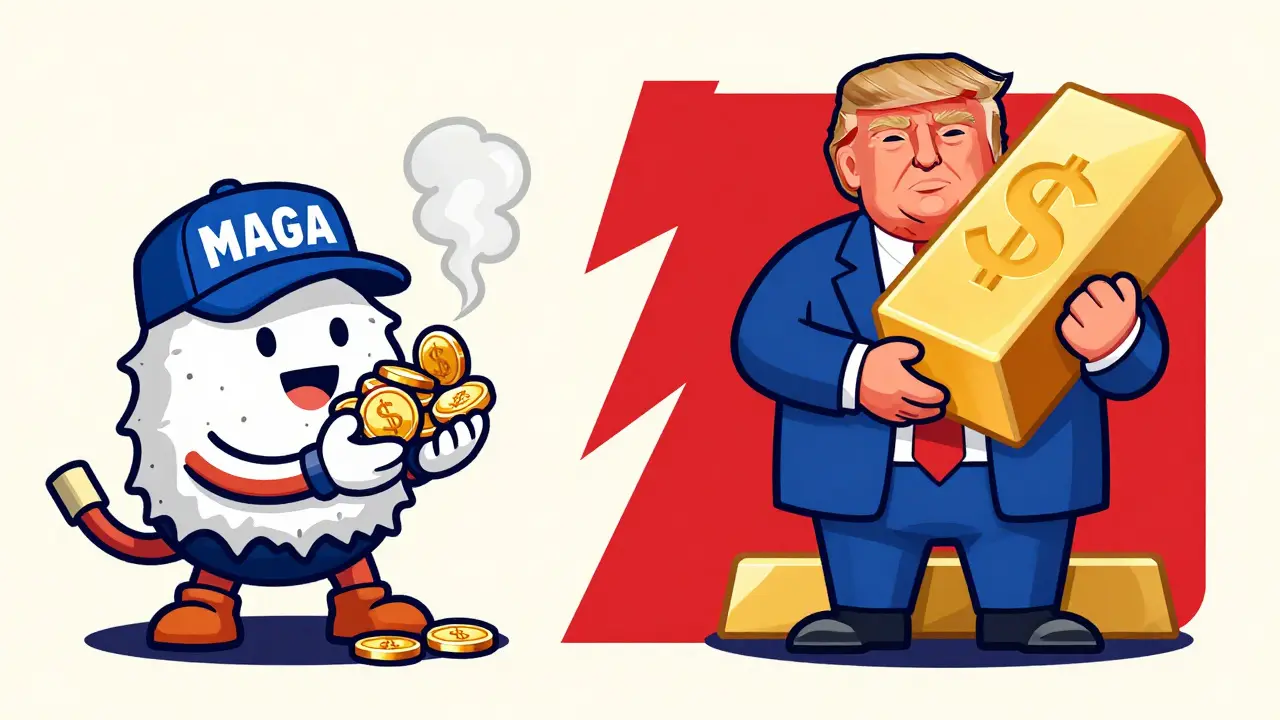 Cartoon comparison of unofficial vs official Trump tokens