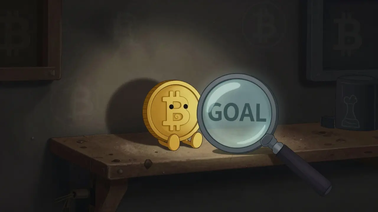 Lonely cartoon coin under a magnifying glass in rubber hose animation style