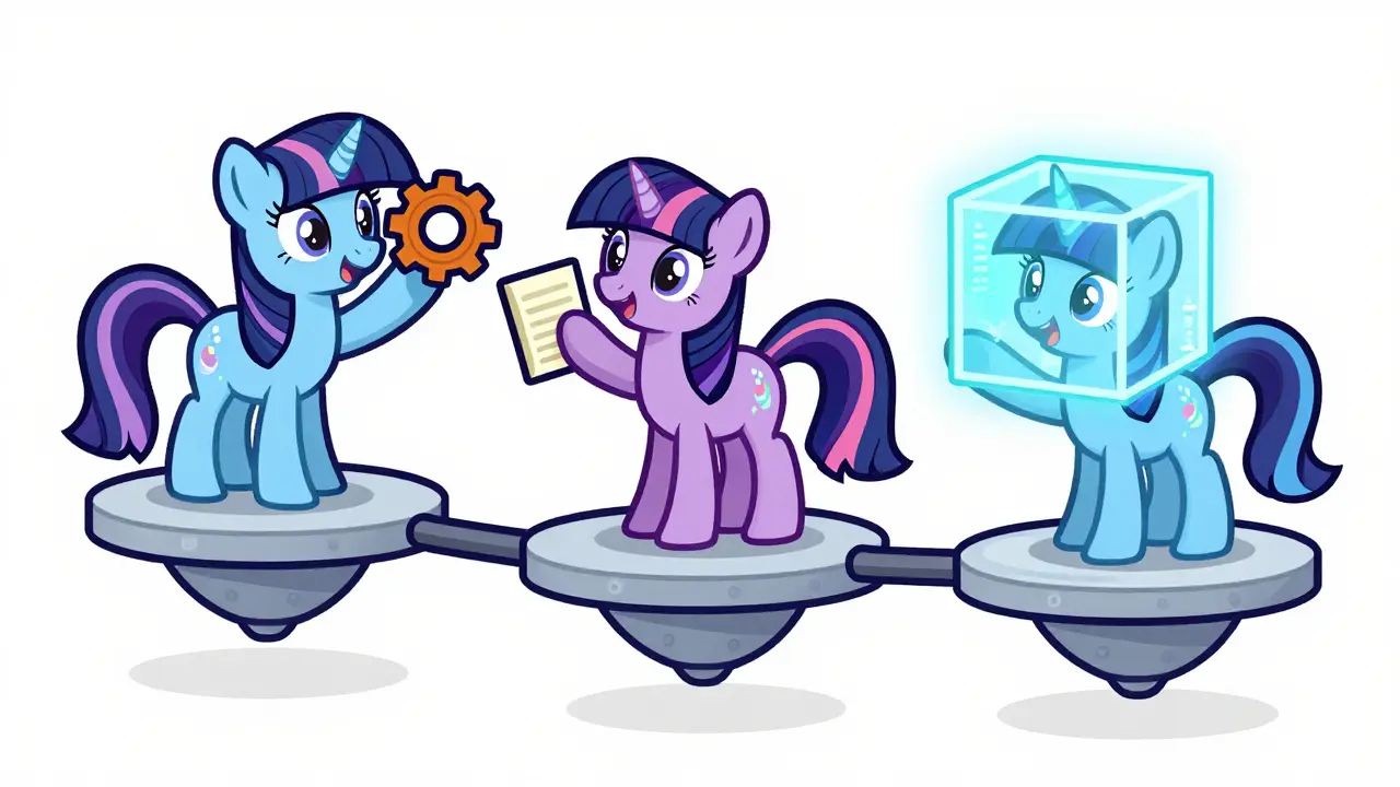 Modular team working on separate layers, illustrating Celestia's separated architecture
