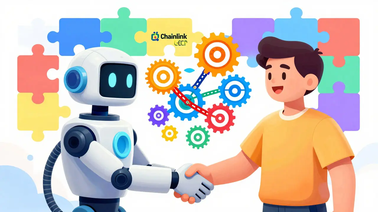 Robot and human connecting blockchains via interoperability protocol
