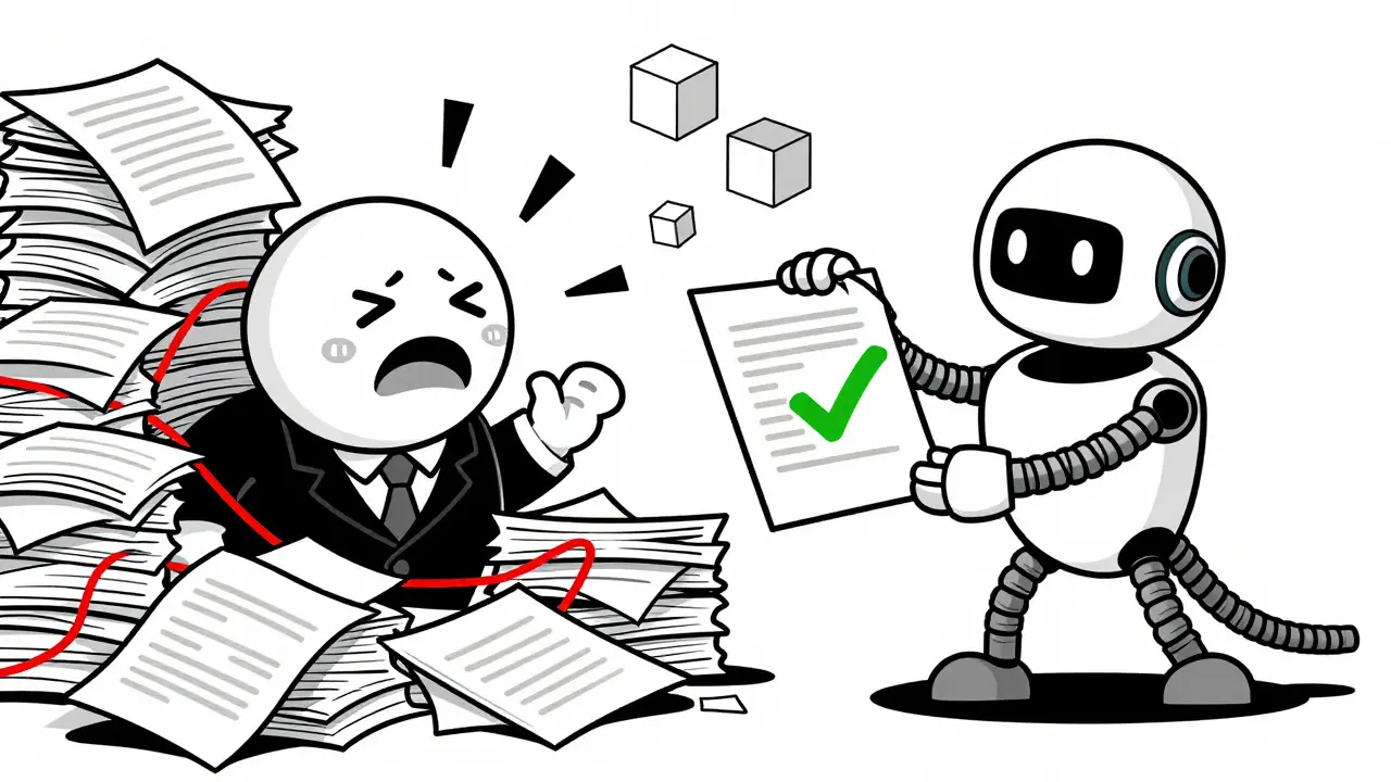 Robot organizing papers vs chaotic desk in cartoon style