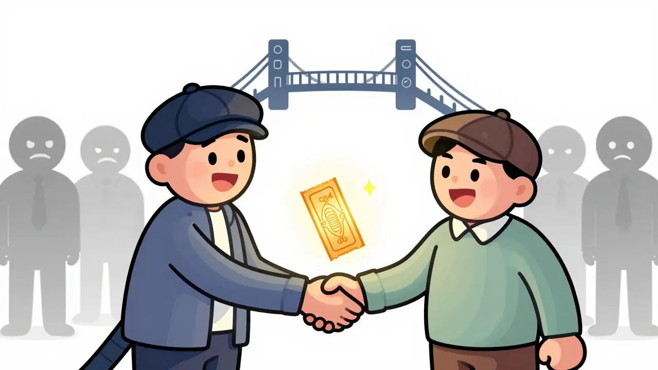 Artist giving golden NFT ticket directly to a happy fan
