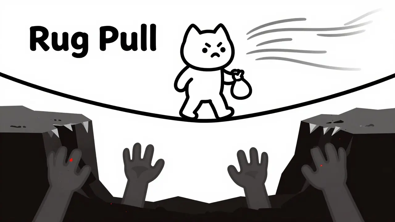 Cartoon animal walking a fraying tightrope over a dangerous abyss