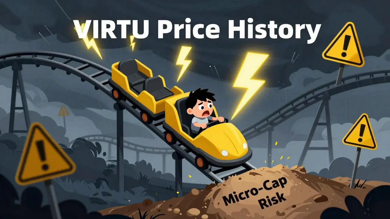Cartoon character on a dangerous rollercoaster representing crypto volatility