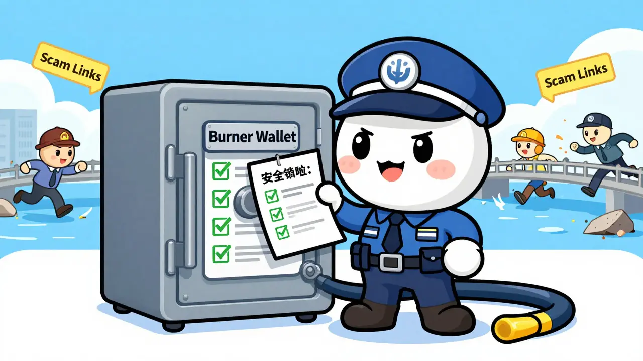 Detective with safe wallet checking list against scam links