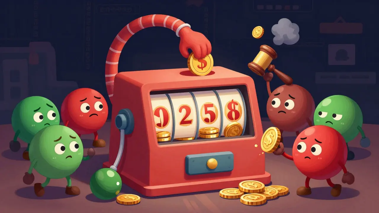 Rubber hose animation showing a lottery machine selecting validators with risk of penalties