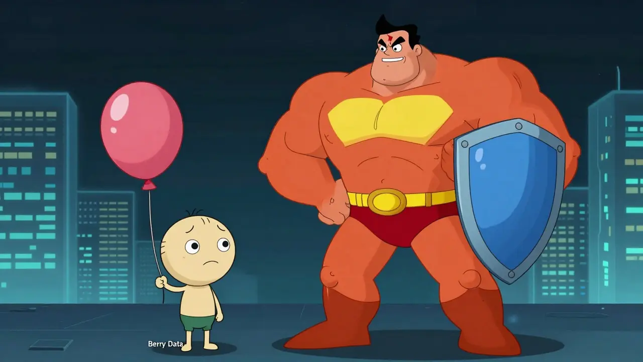 Tiny cartoon token vs giant superhero oracle comparison