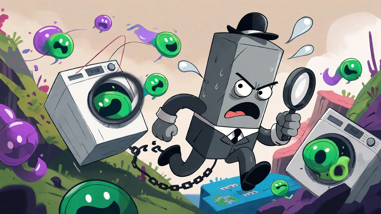 A regulator chasing escaping crypto tokens into washing machine mixers.