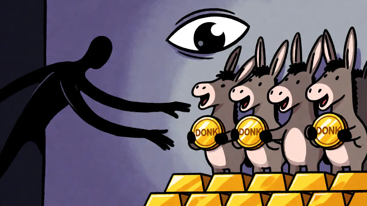 Donkeys guarding tokens against a shadowy market threat