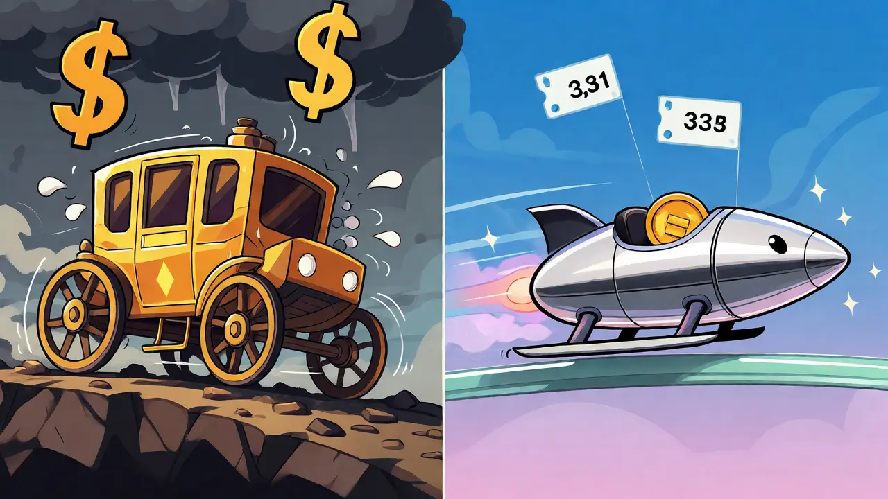 Fast Arbitrum sled vs slow Ethereum carriage fee comparison