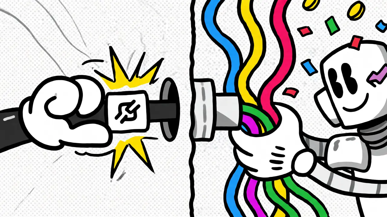 Cartoon characters demonstrating multi-chain wallet connection issues