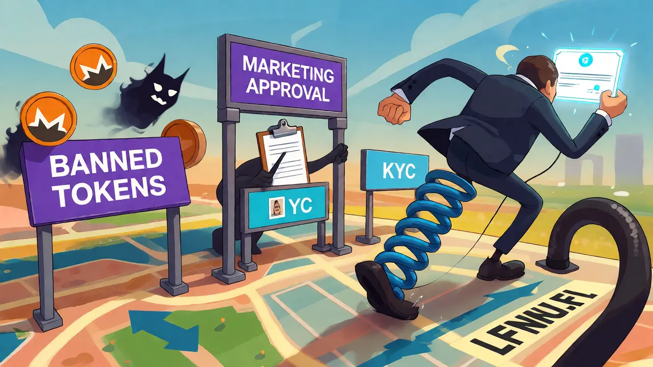 Entrepreneur navigating cartoon hurdles for VARA licensing in Dubai.