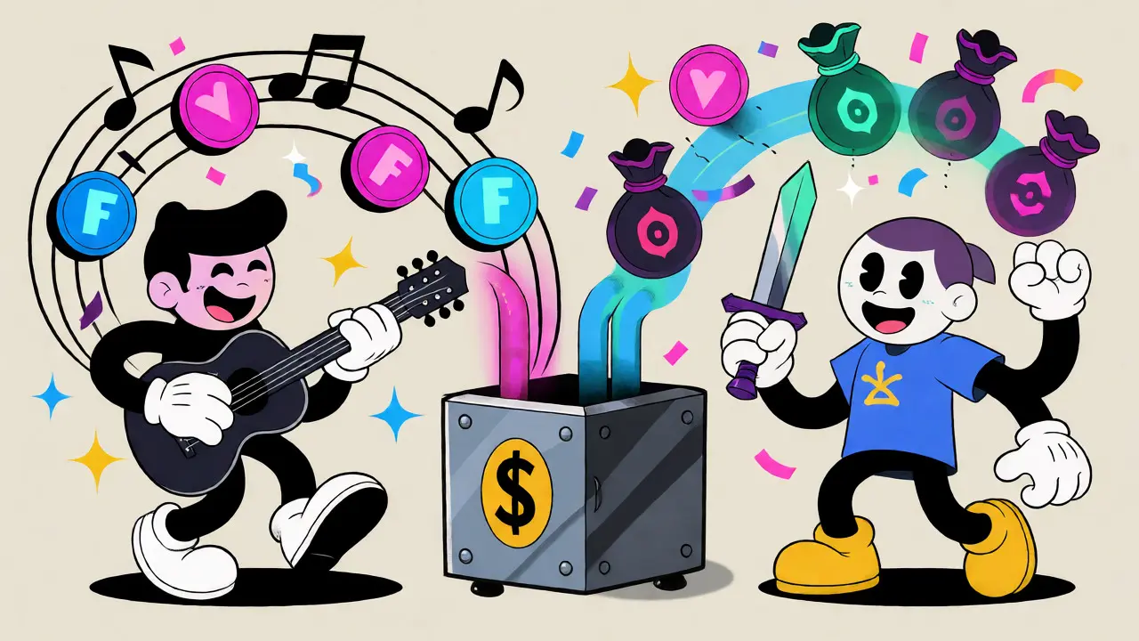 Musician and gamer characters converting their work into NFTs for passive income