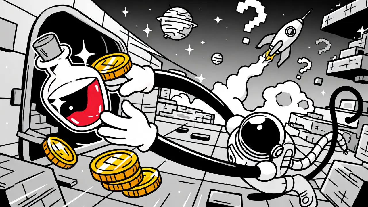 Rubber hose cartoon diver grabbing RACA tokens in a surreal metaverse
