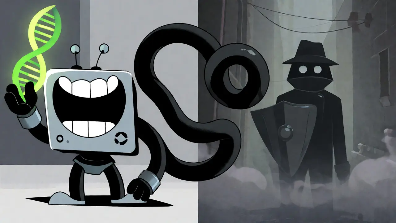 Split screen showing robot scientist versus private detective